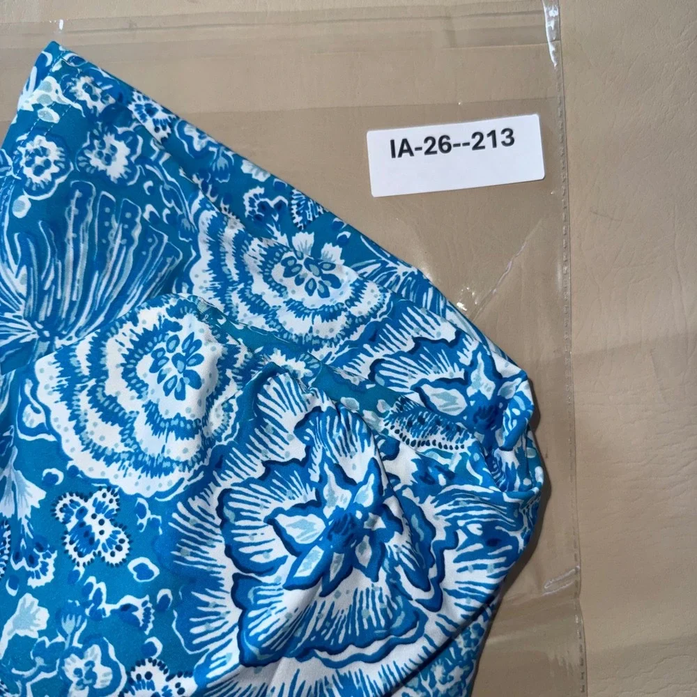 Lands End Blue White Floral‎ Tankini Swim Top Adjustable Straps Size 10